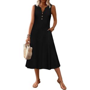 Zeagoo Summer Dress for Women 2026 Sleeveless Tank Midi Dress Vacation Beach Sundress Aline Boho Clothing(Black)
