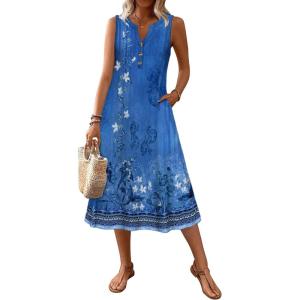 Zeagoo Summer Dress for Women 2026 Sleeveless Tank Midi Dress Vacation Beach Sundress Aline Boho Clothing(Blue Print)