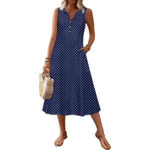 Zeagoo Summer Dress for Women 2026 Sleeveless Tank Midi Dress Vacation Beach Sundress Aline Boho Clothing(Navy Blue Polka Dots)