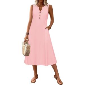 Zeagoo Summer Dress for Women 2026 Sleeveless Tank Midi Dress Vacation Beach Sundress Aline Boho Clothing(Pink)