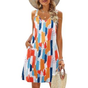 Zeagoo Summer Dresses for Women Boho Beach Dress Sleeveless Sundresses with Pockets Casual Loose Tank Tshirt Sun Dress(Multicolor Printed)