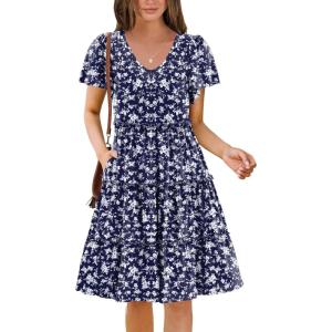 Zeagoo Summer Tiered Mini Dress with Pockets Ruffle Sleeve V-Neck Casual Dress A Line Boho Flowy Sundress 2025 Vacation(A02-xh445)