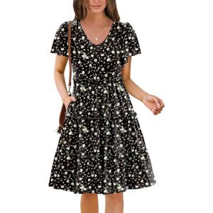 Zeagoo Summer Tiered Mini Dress with Pockets Ruffle Sleeve V-Neck Casual Dress A Line Boho Flowy Sundress 2025 Vacation(A03-xh441)