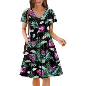 Zeagoo Summer Tiered Mini Dress with Pockets Ruffle Sleeve V-Neck Casual Dress A Line Boho Flowy Sundress 2025 Vacation(Hp30)