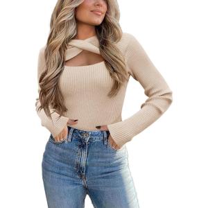 Zeagoo Sweaters for Women 2026 Knit Trendy Long Sleeve Lightweight Slim Fit Pullover Cutout Tops S-XXL(Coffee Light)