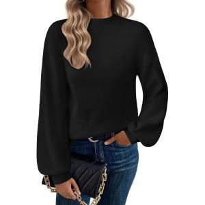 Zeagoo Sweaters for Women Fall Fashion 2025 Trendy Long Sleeve Turtleneck Pullover Lantern Knit Sweater Tops(Black)