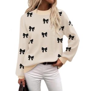 Zeagoo Sweaters for Women Fall Fashion 2025 Trendy Long Sleeve Turtleneck Pullover Lantern Knit Sweater Tops(Bow Black)