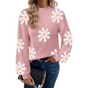 Zeagoo Sweaters for Women Fall Fashion 2025 Trendy Long Sleeve Turtleneck Pullover Lantern Knit Sweater Tops(Pink-flower)