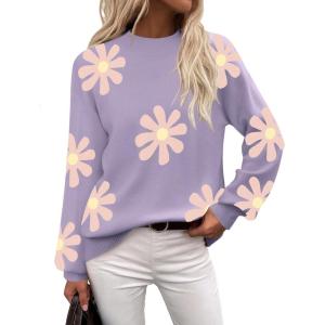 Zeagoo Sweaters for Women Fall Fashion 2025 Trendy Long Sleeve Turtleneck Pullover Lantern Knit Sweater Tops(Purple-flower)