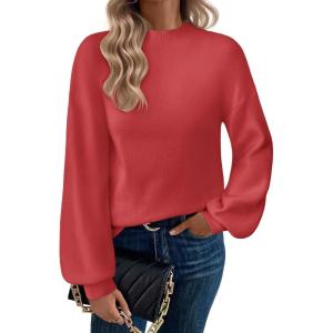Zeagoo Sweaters for Women Fall Fashion 2025 Trendy Long Sleeve Turtleneck Pullover Lantern Knit Sweater Tops(Solid Red)