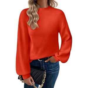 Zeagoo Sweaters for Women Fall Fashion 2025 Trendy Long Sleeve Turtleneck Pullover Lantern Knit Sweater Tops(Tomato Red)