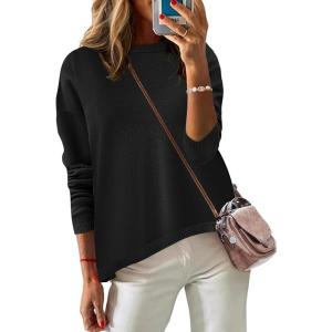 Zeagoo Sweaters for Women Fall Outfits Trendy 2025 Long Sleeve Shirts Bussiness Casual Knit Pullover Sweater Tops(B-solid Black Long Sleeve)