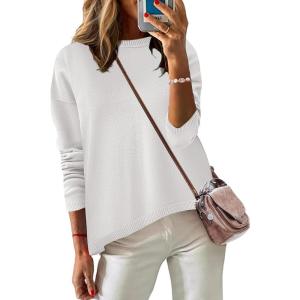 Zeagoo Sweaters for Women Fall Outfits Trendy 2025 Long Sleeve Shirts Bussiness Casual Knit Pullover Sweater Tops(B-solid White Long Sleeve)