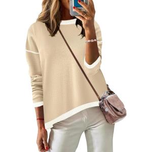 Zeagoo Sweaters for Women Fall Outfits Trendy 2025 Long Sleeve Shirts Bussiness Casual Knit Pullover Sweater Tops(Color Block 1 Long Sleeve)