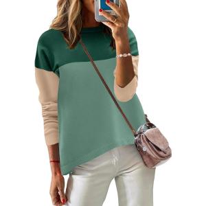 Zeagoo Sweaters for Women Fall Outfits Trendy 2025 Long Sleeve Shirts Bussiness Casual Knit Pullover Sweater Tops(Color Block 3 Green)