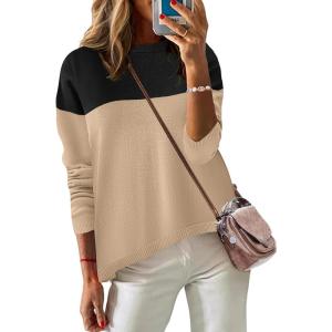 Zeagoo Sweaters for Women Fall Outfits Trendy 2025 Long Sleeve Shirts Bussiness Casual Knit Pullover Sweater Tops(Color Block 4 Black)