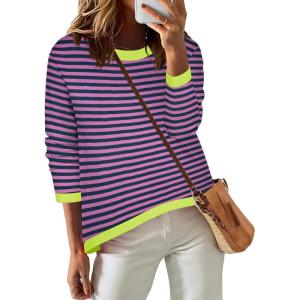 Zeagoo Sweaters for Women Fall Outfits Trendy 2025 Long Sleeve Shirts Bussiness Casual Knit Pullover Sweater Tops(Striped Pink)