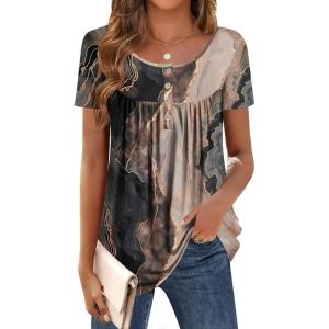 Zeagoo Women Tunic Tops Dressy Casual Summer Short Sleeve Shirts Floral Loose Fit Pleated Boho Top S-XXL(Cx278)