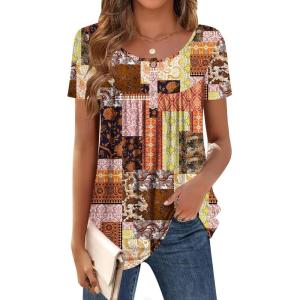Zeagoo Women Tunic Tops Dressy Casual Summer Short Sleeve Shirts Floral Loose Fit Pleated Boho Top S-XXL(Mz810)