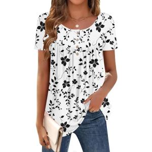 Zeagoo Women Tunic Tops Dressy Casual Summer Short Sleeve Shirts Floral Loose Fit Pleated Boho Top S-XXL(Sf291)