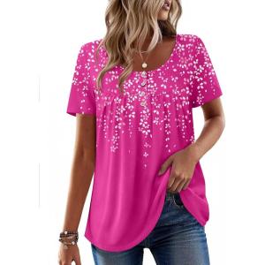 Zeagoo Women Tunic Tops Dressy Casual Summer Short Sleeve Shirts Floral Loose Fit Pleated Boho Top S-XXL(Xh405)