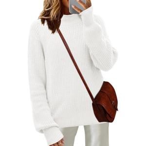 Zeagoo Women’s 2025 Fall Turtleneck Sweaters Trendy Loose Long Sleeve Knit Pullover Jumper Tops(A-white)