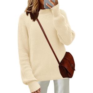 Zeagoo Women’s 2025 Fall Turtleneck Sweaters Trendy Loose Long Sleeve Knit Pullover Jumper Tops(Beige)