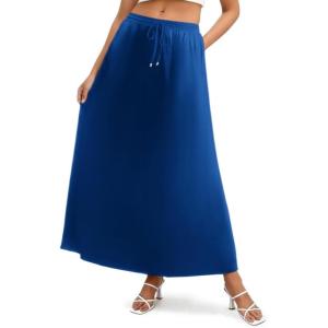 Zeagoo Women’s 2026 Boho Floral Skirt Casual Elastic High Waist Maxi Skirts Flowy A Line Beach Long Skirt with Side Pockets(Blue Color)