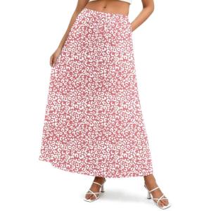 Zeagoo Women’s 2026 Boho Floral Skirt Casual Elastic High Waist Maxi Skirts Flowy A Line Beach Long Skirt with Side Pockets(Orange Pink White)
