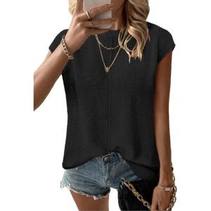Zeagoo Women’s Cap Sleeve Sweater Vest Crew Neck Sleeveless Casual Knit Tops 2024 Summer Clothes S-XXL(Black)