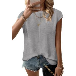Zeagoo Women’s Cap Sleeve Sweater Vest Crew Neck Sleeveless Casual Knit Tops 2024 Summer Clothes S-XXL(Light Grey)