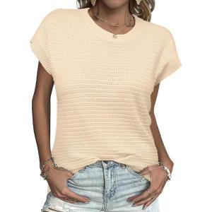 Zeagoo Women’s Cap Sleeve Sweaters Vest Crew Neck Knit Sweater Tops 2025 Casual Summer Sleeveless T Shirt(Apricot)