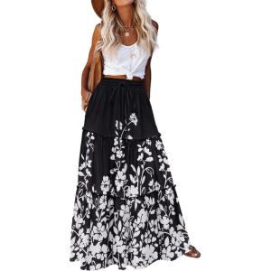 Zeagoo Womens Casual Maxi Skirts for Women 2026 High Waist Boho Skirts Floral Printed Long Flowy Skirt with Pockets(Blck-printed)