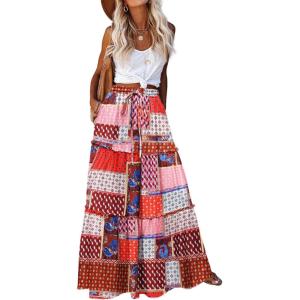 Zeagoo Womens Casual Maxi Skirts for Women 2026 High Waist Boho Skirts Floral Printed Long Flowy Skirt with Pockets(Boho-printed)