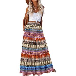 Zeagoo Womens Casual Maxi Skirts for Women 2026 High Waist Boho Skirts Floral Printed Long Flowy Skirt with Pockets(Boho-printed-03)