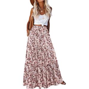 Zeagoo Womens Casual Maxi Skirts for Women 2026 High Waist Boho Skirts Floral Printed Long Flowy Skirt with Pockets(Floral-printed-02)
