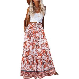 Zeagoo Womens Casual Maxi Skirts for Women 2026 High Waist Boho Skirts Floral Printed Long Flowy Skirt with Pockets(Floral-printed-04)