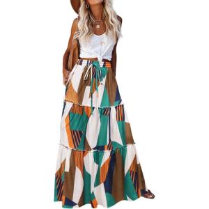 Zeagoo Womens Casual Maxi Skirts for Women 2026 High Waist Boho Skirts Floral Printed Long Flowy Skirt with Pockets(Multicolor)
