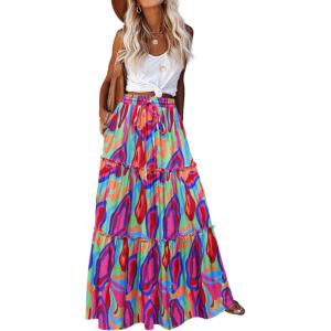 Zeagoo Womens Casual Maxi Skirts for Women 2026 High Waist Boho Skirts Floral Printed Long Flowy Skirt with Pockets(Multicolor-02)