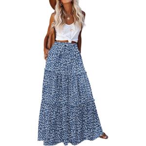 Zeagoo Womens Casual Maxi Skirts for Women 2026 High Waist Boho Skirts Floral Printed Long Flowy Skirt with Pockets(White Floral-01)