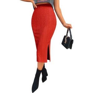 Zeagoo Womens Knit Midi Skirts Casual Pencil Skirt High Waisted Long Skirt with Slit Elegant Work Office Skirts(Tr)