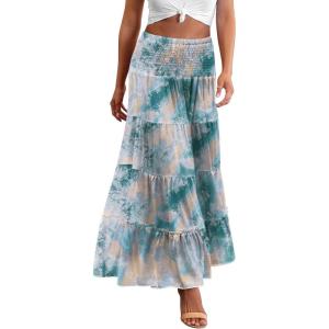 Zeagoo Women’s Long Maxi Skirts Tiered Elastic High Waist Boho Double Layered Print A-Line Casual Midi Dress(Pattern 1)