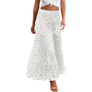 Zeagoo Women’s Long Maxi Skirts Tiered Elastic High Waist Boho Double Layered Print A-Line Casual Midi Dress(Pattern 3)