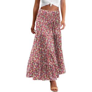 Zeagoo Women’s Long Maxi Skirts Tiered Elastic High Waist Boho Double Layered Print A-Line Casual Midi Dress(Pattern 5)