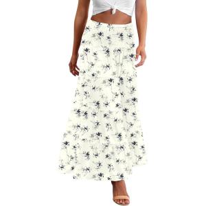 Zeagoo Women’s Long Maxi Skirts Tiered Elastic High Waist Boho Double Layered Print A-Line Casual Midi Dress(White Floral)