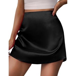 Zeagoo Womens Mini Skirts Elastic High Waisted Skirts Stain A-Line Zipper Party Club Skirt 2025(A-black)