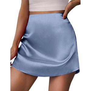 Zeagoo Womens Mini Skirts Elastic High Waisted Skirts Stain A-Line Zipper Party Club Skirt 2025(Blue)