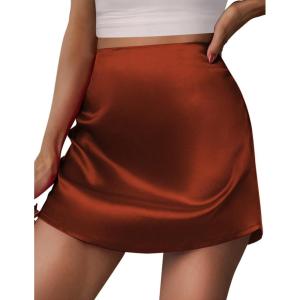 Zeagoo Womens Mini Skirts Elastic High Waisted Skirts Stain A-Line Zipper Party Club Skirt 2025(Caramel Colour)