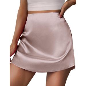 Zeagoo Womens Mini Skirts Elastic High Waisted Skirts Stain A-Line Zipper Party Club Skirt 2025(Light Khaki)