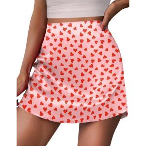 Zeagoo Womens Mini Skirts Elastic High Waisted Skirts Stain A-Line Zipper Party Club Skirt 2025(Love Floral)